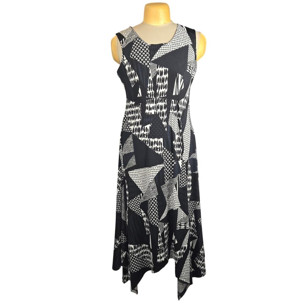 MT Collection Womens XXL Midi Dress Stretch Handkerchief‎ Hem Geometric Artsy